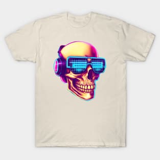 Synthwave skull with sunglasses and headphones T-Shirt